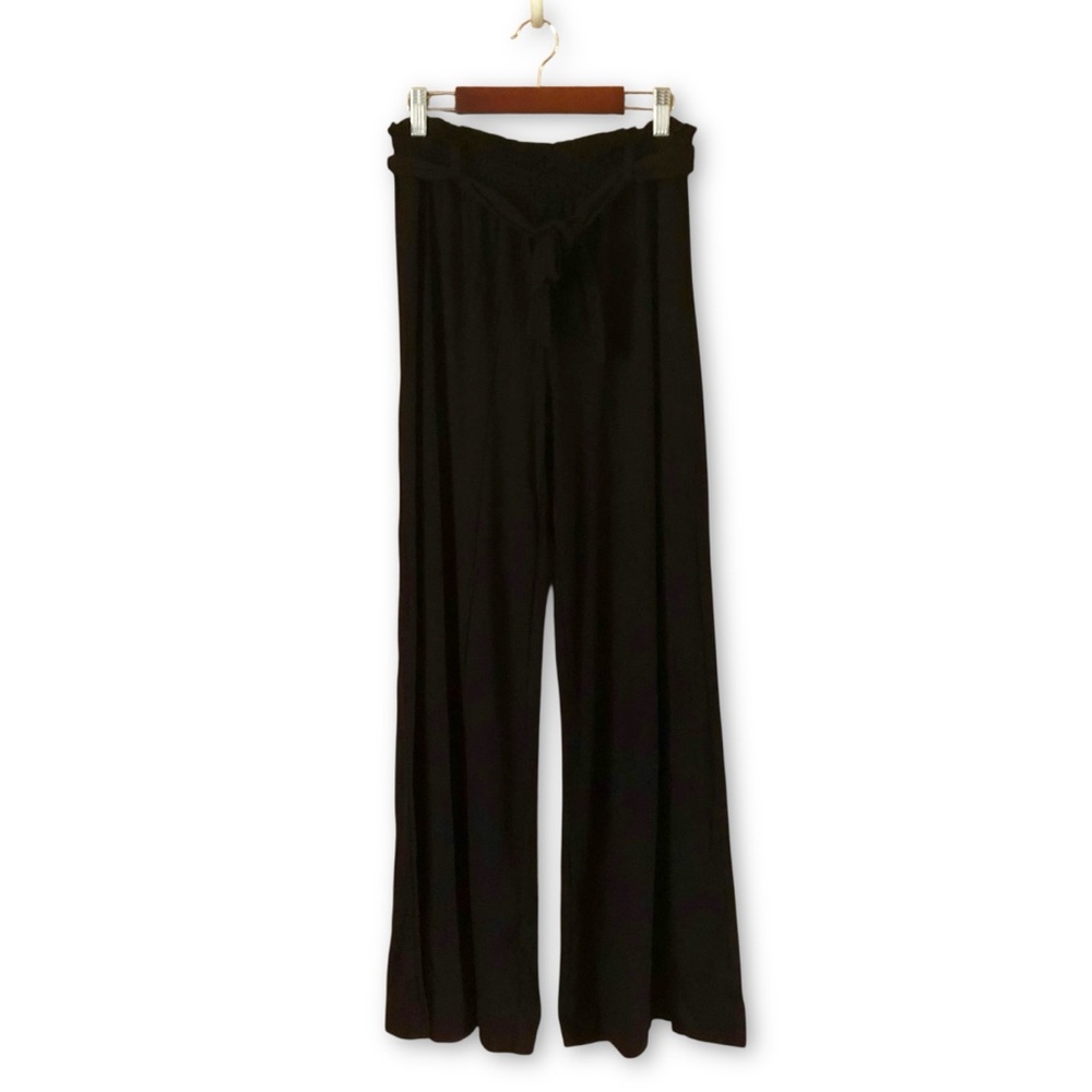 Chaser Cool Jersey Paperbag Waist Wide Leg Belted Pants Black NWT Size Small